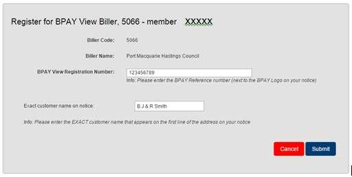 Registration information required to register as well as the Info Text displayed is entirely dependent on the biller requirements and will vary biller to biller and cannot be changed by the credit