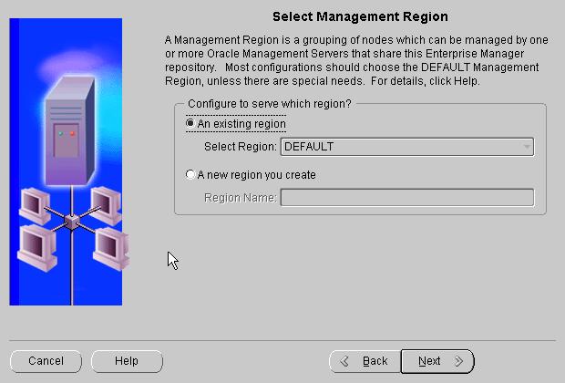 Configuring a Local Management Server To Use An Existing Repository Figure 3 15 Assign Management Region Note: Creating new Management Regions and assigning Management Servers to Management Regions