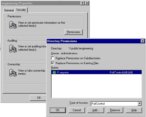9. Click the Permissions button. FIGURE 8-12 The Directory Permissions Dialog Box 10. Set the desired permissions.