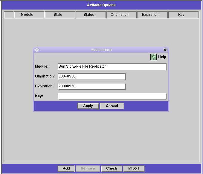 To activate an option: 1. In the navigation panel, select System Operations > Activate Options and click Add to add the license. FIGURE 10-1 The Activate Options Panel 2.