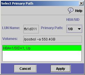 2. Select a LUN and click Edit. FIGURE 2-6 Select Primary Path Dialog Box 3. Select the desired controller from the Primary Path drop-down list.