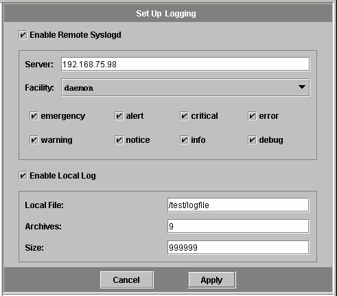 Setting Up Logging Enabling remote logging lets the Sun StorEdge 5310 NAS Appliance send its system log to a designated server and/or save it to a local archive.