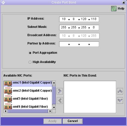 1. In the navigation panel, select Network Configuration > Bond NIC Ports.