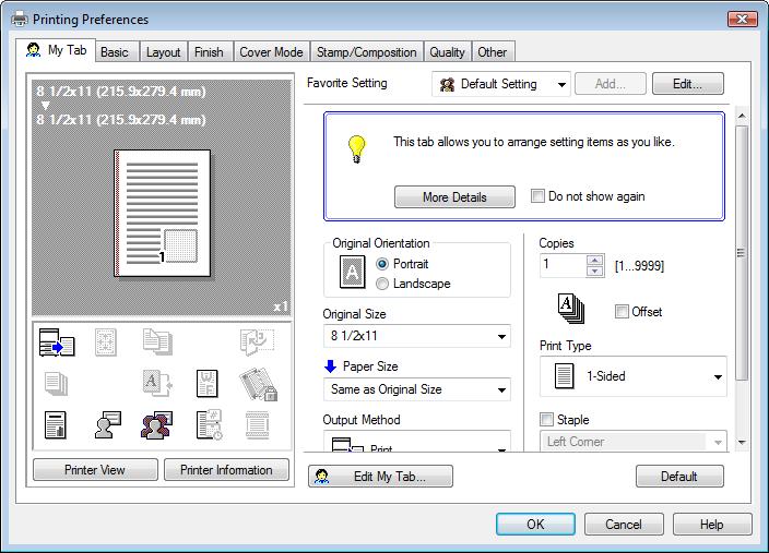 9.4 Parameter details 9 9.4 Parameter details The Printing Preferences window is the window to configure the printer driver functions.
