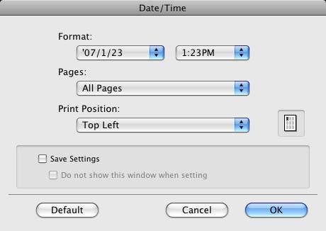 10.5 Parameter details 10 Editing Date/Time Function Name [Format:] [Pages:] [Print Position:] Description Displays the format of the date and time to be
