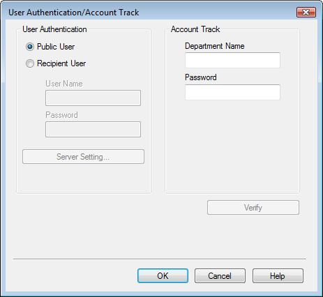 12.5 Printing a document on the machine for which Account Track function is enabled 12 3 Enter an [Department Name] and [Password] that are registered with the machine.