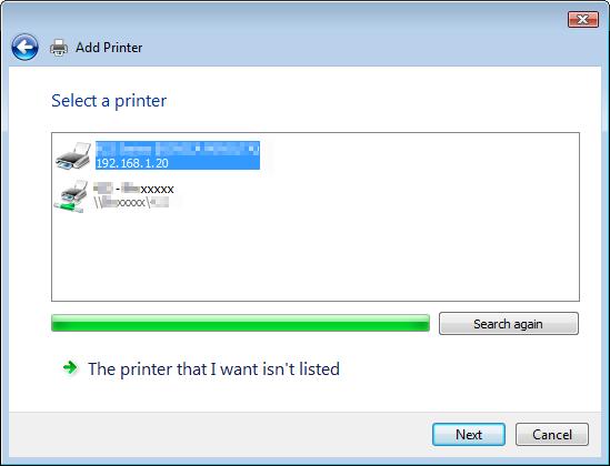 5.1 Windows Vista/Server 2008/7 5 5 Click [Add a network, wireless or Bluetooth printer]. Connected printers are detected. % If no printer is detected, turn this machine off, then on again.