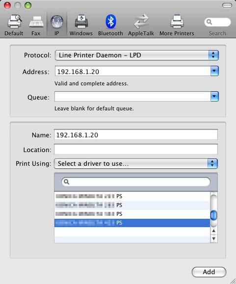 % If an incorrect printer driver is selected, go to Step 7. 7 Select the desired printer driver manually. % When OS X 10.6 is used, select [Select Printer Software.