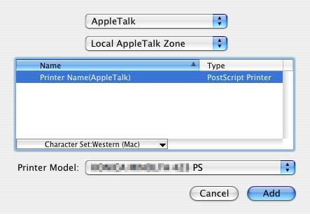 6.1 Mac OS X 10.2/10.3/10.4/10.5/10.6 6 3 Select [AppleTalk] for the connection method, and then select the zone to which the machine is connected. Connected printers are detected.