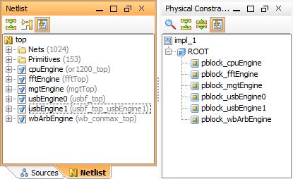Step 11: Viewing Hierarchical Connectivity Figure 42: Partitioning the Top-Level Design Using the Place Pblocks Command to Place the Newly Created Pblocks 1.