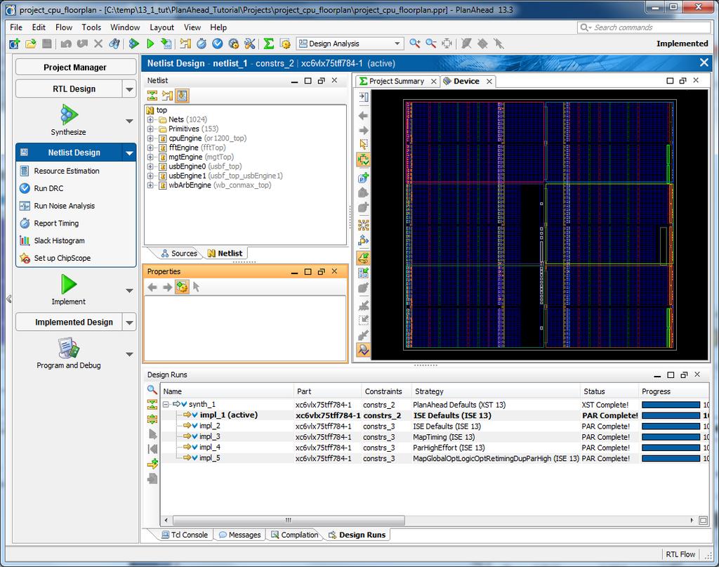 Step 1: Viewing the Device Resources and Clock Regions Figure 5: CPU Netlist in Netlist Design 6.