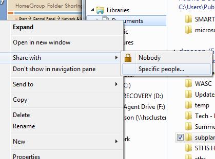 Sharing Individual Drives or Folders In the Windows Explorer ( Computer ), choose the library, folder,