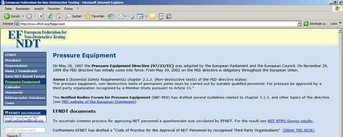 Pressure Equipment Information about EFNDT documents related to