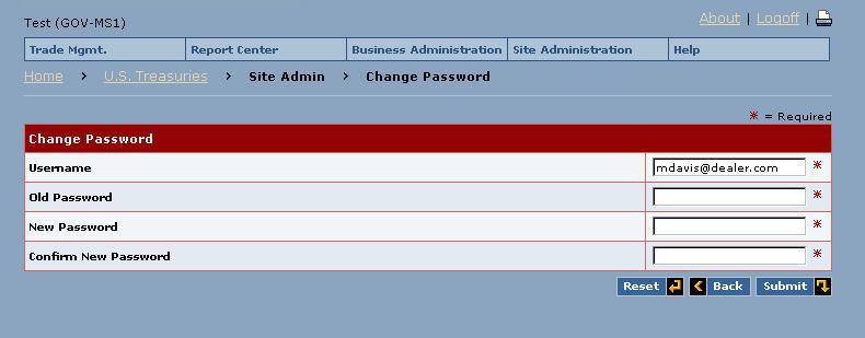 10/14/2008 Figure 14-1: Accessing the Change Password Screen 2. The Change Password screen opens. Update the required fields (*) and press the Submit button.