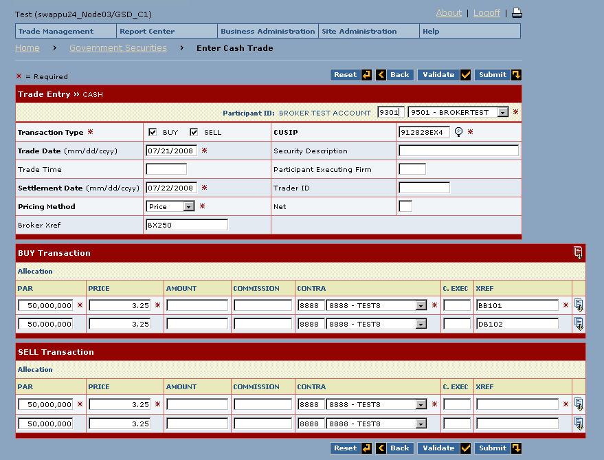 RTTM WFE FOR GSD USER GUIDE (V3.0) 5.2. For Brokers The DVP Cash Trade Entry screen for Brokers is used to enter one or both sides of a Buy/Sell trade into the GSD RTTM WFE system. 1 1.