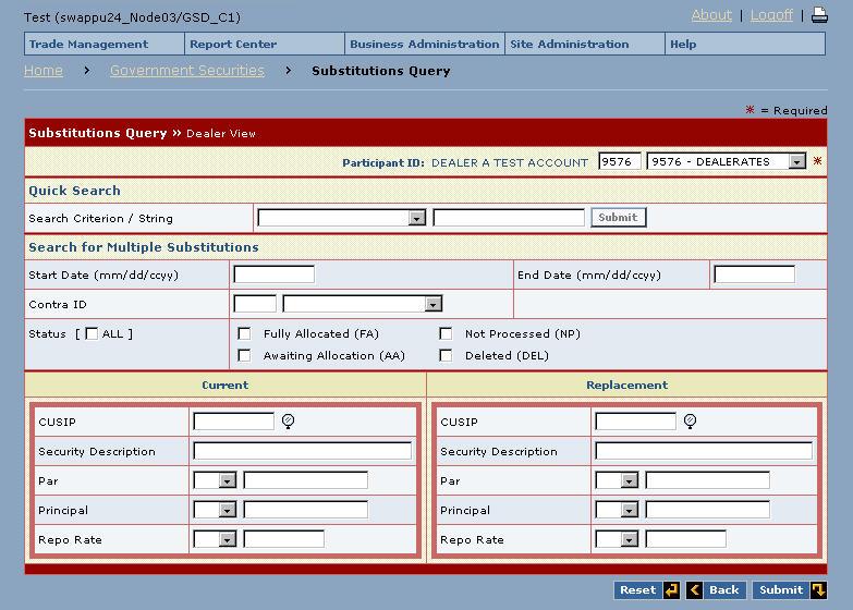 8.1.2. Dealer Substitutions Query Screen 2 3 1 The Substitutions Activity Query screen includes a number of dropdown boxes that offer multiple selections.