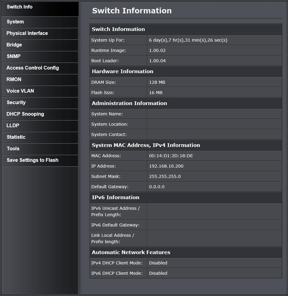 Configure your switch Access your switch management page Switch Info You ll landing on Switch Info page when login to the web management GUI. You can view your switch status information here.