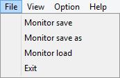 File Tab Monitor Save: Monitor Save As: Monitor Load: Exit: To record the setting of the Monitor List to the default, when you open the Switch Management Utility next time, it will auto load the
