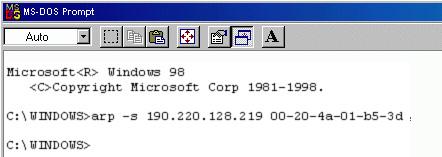 At the Run dialog box, type COMMAND and click OK. A DOS window appears. arp -g [ENTER] 3.5 