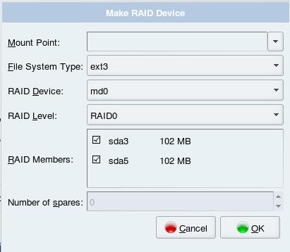 Create RAID devices 3. 4. 5. 6. Enter, or select from the drop down list, the mount point for this device; Select the File System Type which will be used by the RAID devices.