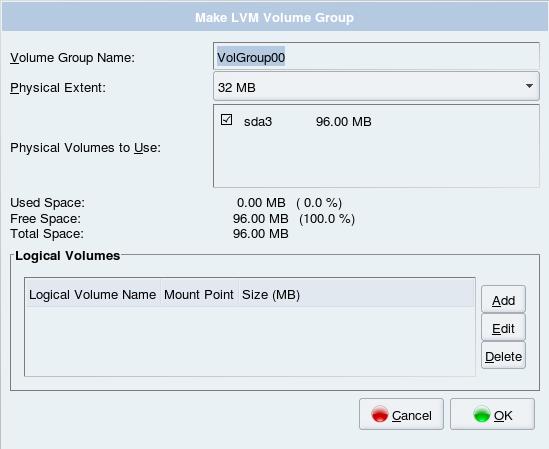 Creating a LVM volume group 2. 3. 4. 5. The name of volume group can be changed in the Volume Group Name text box. LVM Logical Volume allocates storage size with blocks of same size.