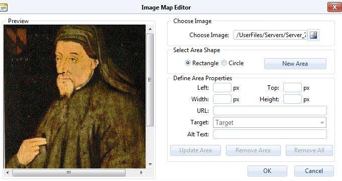 Image Map Editor The Image Map Editor allows you to create multiple clickable areas on an image. You may create an image map by right clicking on the image and selecting Image Map Editor.