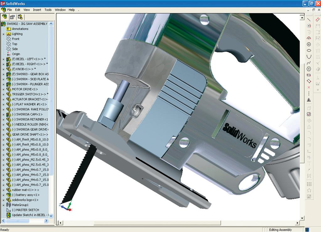 4/20/12 Screen shot of the SolidWorks application, showing a jigsaw rendered with OpenGL