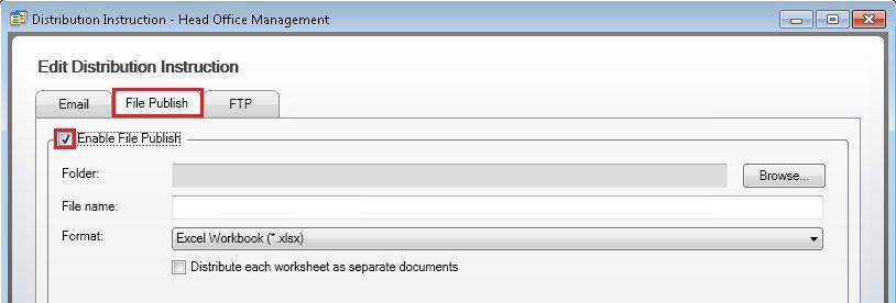 Add File Publish Instruction In order to save a report to a specified location, the file publish option