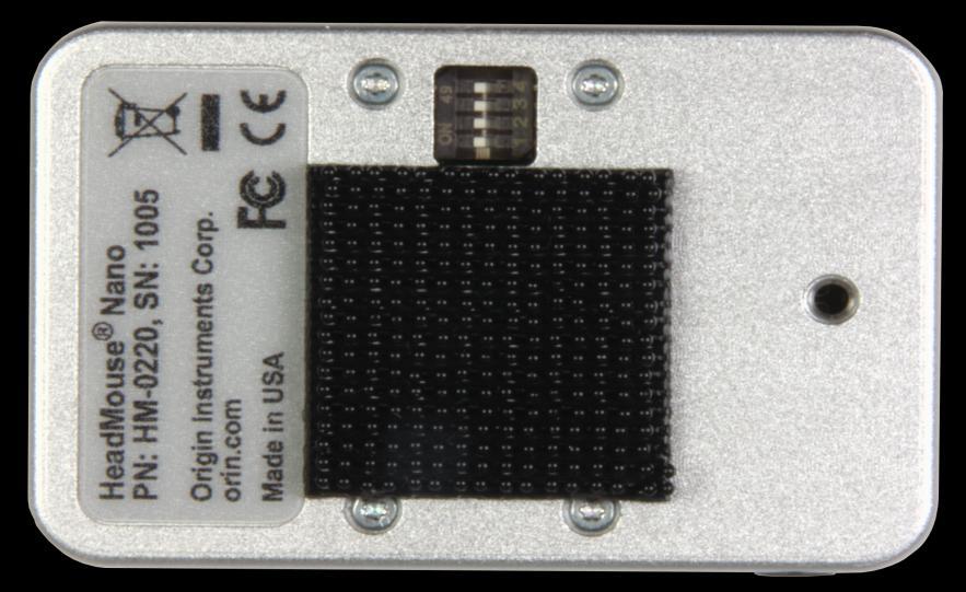 Figure 3: HeadMouse Nano Mode Switch is in the middle and an M3 threaded insert is on the right (Max Fastener Depth is 4-mm).