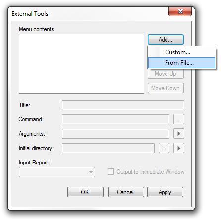 Note: Your External Tools menu may already contain some Tools Click the Add button, and select From File from the context menu. Navigate to the location of the SProCoP-1_0.