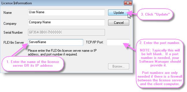 After entering the FLEXnet server details and clicking Update, you should see a "success" message.