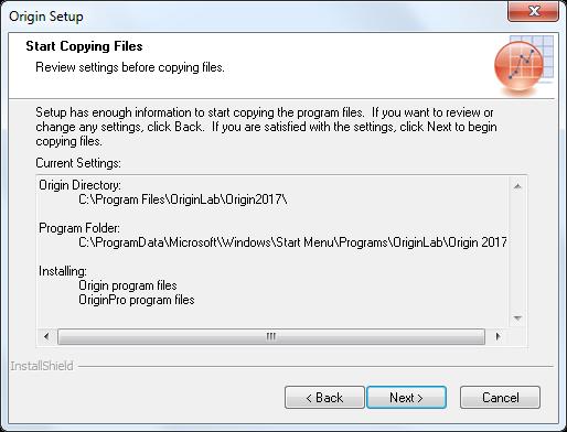 Start Copying Files is a review of everything you have selected during the installation. Review this information to verify it is correct. If it is not correct, click the Back button to make changes.