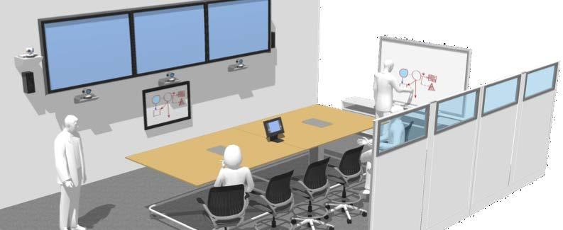 when participants walk around the room Improved white boarding experience Additional PTZ camera automatically activated via presence sensor Wall mounted microphone eliminates audio challenges when