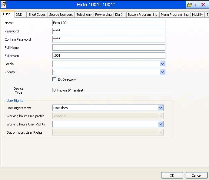 In the Manager window, go to the Configuration Tree, right-click User and select New in the popup that appears.