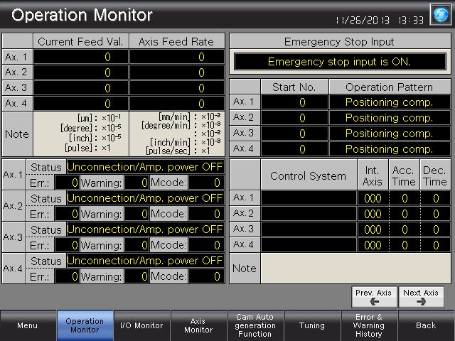 5.3.2 Operation Monitor (B-30002) 5 6 1 2 Outline This is the LD77MS16 operation monitor screen. 3 4 Description 1. Displays the following about axis 1 to axis 16. Current Feed Val.