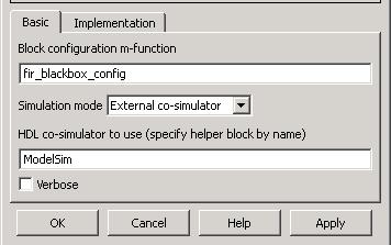 Drag a ModelSim block into the model Select the
