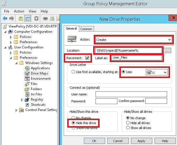 Figure 19. Creating a Windows network drive mapping for user files 5.