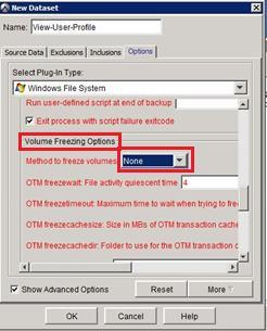 Scroll down the list of options and select Volume Freezing Options as shown in Figure 26.