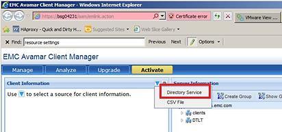 Figure 34. Client Information menu The Directory Service dialog box appears. 4. Type the required user credentials, as shown in Figure 35.