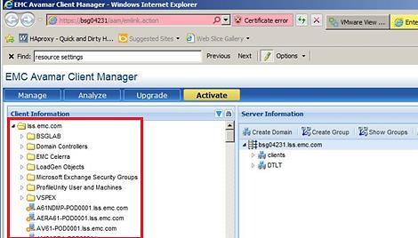 Figure 36. EMC Avamar Client Manager with Active Directory information 5.