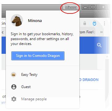 Please be aware this feature is intended to be a simple way of allowing different people (friends/family) who are already sharing Comodo Dragon on the same computer to quickly access a personalized