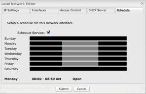 Schedule: Set up a schedule for this network interface. This allows an interface to be enabled or disabled during specific hours of a day.