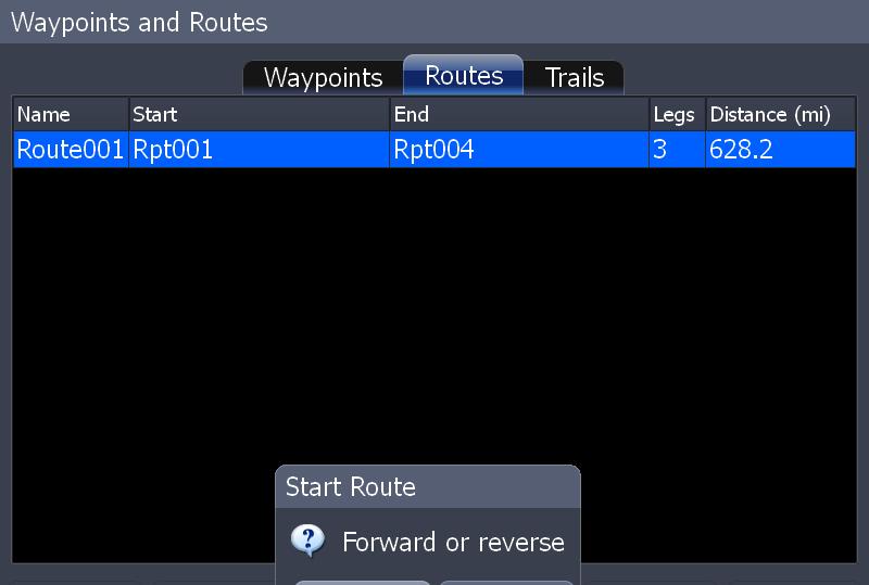 to the Routes screen.