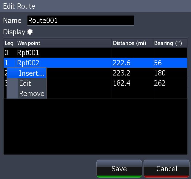 Chart To Edit Route: 1. 2. 3. From the Routes screen select the route to be edited and press ENTER. The Edit Route screen will appear.