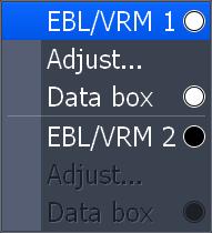 EBL/VRM menu Adjust Adjusts size and location of active EBL/VRM. To adjust an EBL/VRM: 1. From the Radar menu highlight EBL/VRM and press enter. 2.