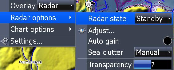 Cursor position window Radar Overlay Radar Overlay places radar returns on top of the map on the Chart Page.