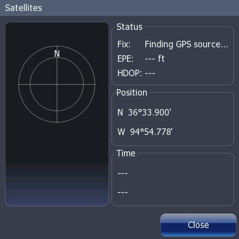 Settings Satellites Satellite Status Monitors the location of satellites in view and the quality of the unit s satellite lockon. The Satellite page has two display options.