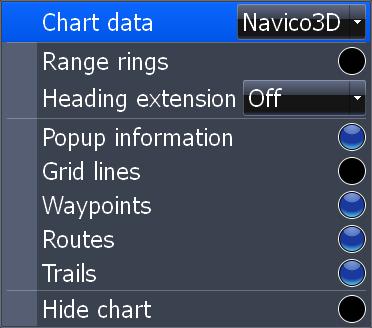 Settings Chart Settings Menu Contains Chart settings ranging from display options like Range Rings and Grid Lines to map settings like Chart Data and Datum. To access the Chart Settings Menu: 1.