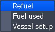Settings Fuel Used to input fuel data like engine/tank configuration, fuel tank capacity and engine calibration. Your unit uses that data to calculate the overall fuel performance of your vessel.