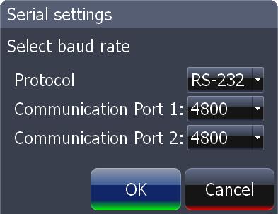 Settings Serial Ports Configures communication ports to send or receive data with another electronic device, like an autopilot. To configure serial ports: 1.